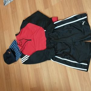 Lot of boys shorts puma Adidas pull over and winter hat